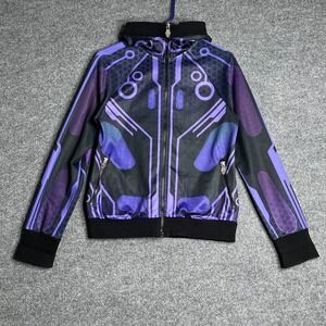 Cyberdog London Womens Purple Black Cyber Circuit Board Full Zip Hoodie Medium